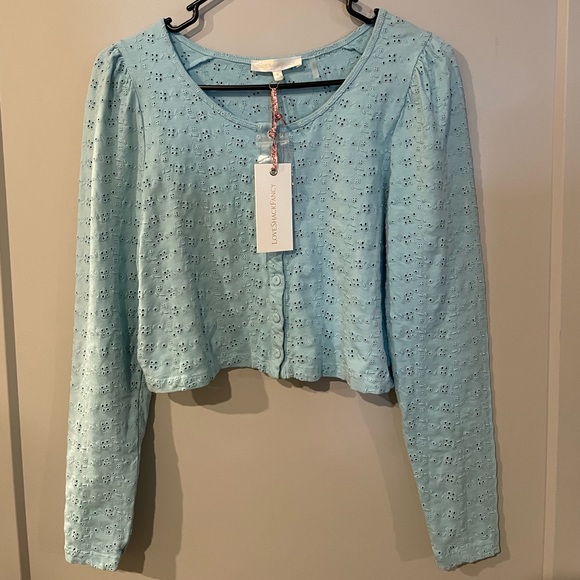 LOVESHACKFANCY Jonah Crop Cardigan Powder Blue Size M NWT - Picture 5 of 7